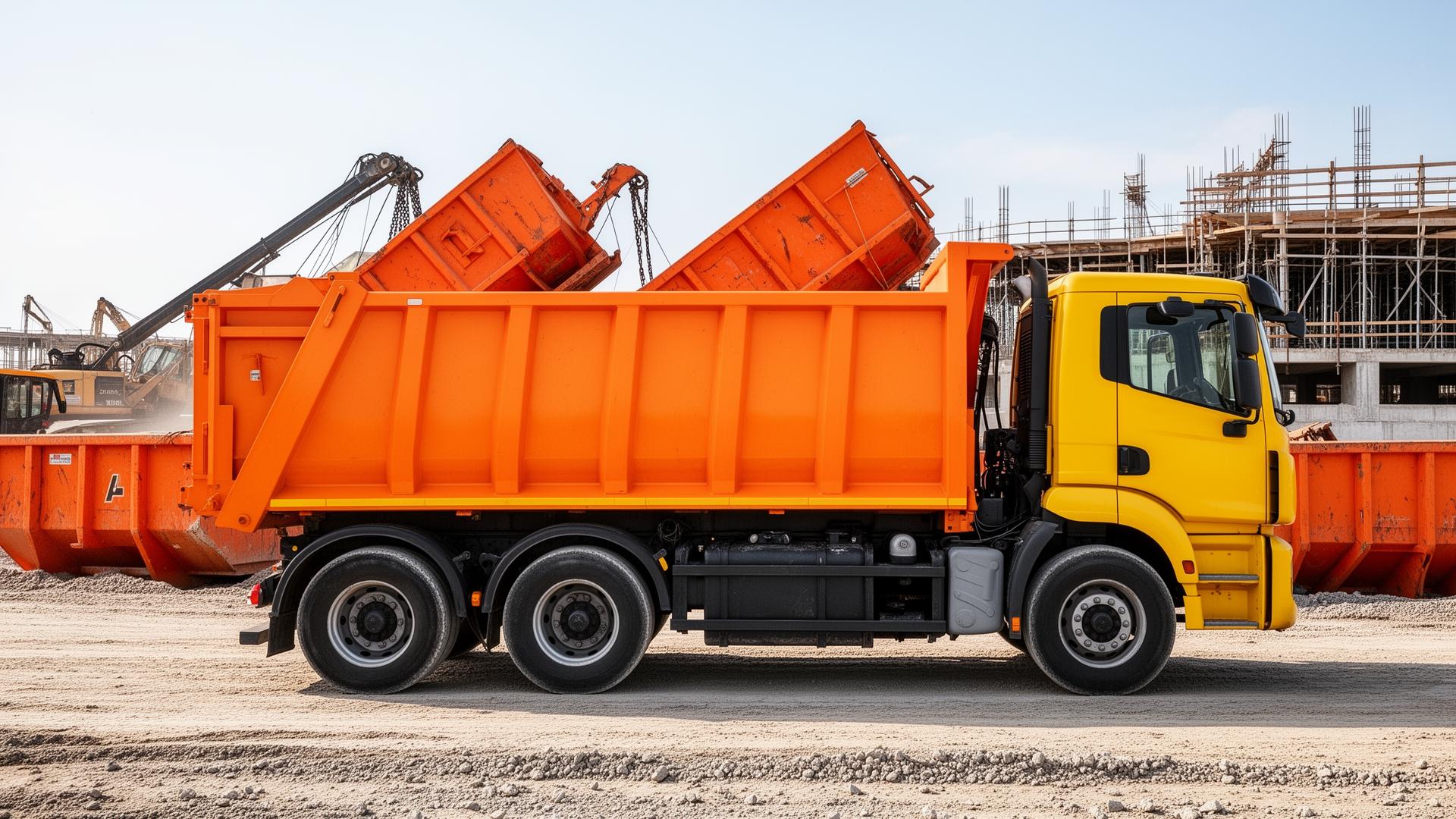Caminhão de caçamba em obra